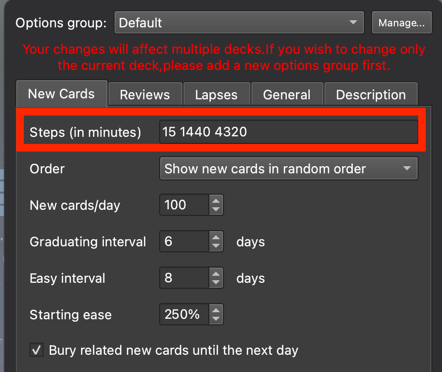 med school anki settings