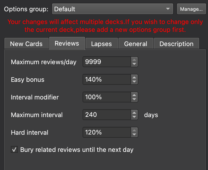 optimized anki settings